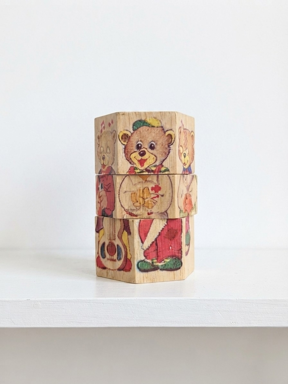 VTG Adica Pongo Wooden Twist & Match Puzzle Toy with Bear Careers 90s  (0238M)